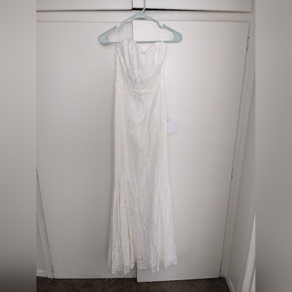 Lulu's Always Believe White Floral Lace Strapless Mermaid Maxi Dress XS - Picture 6 of 7